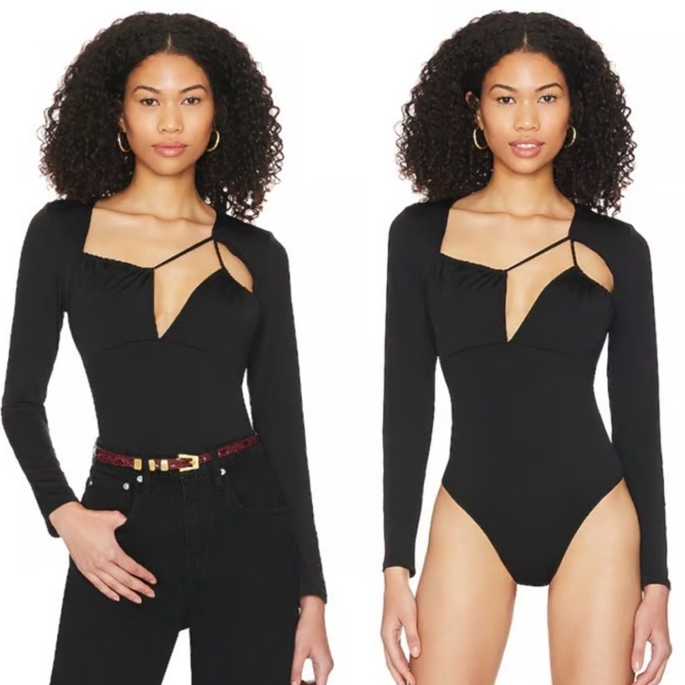 ASTR Elegant Black Women's Long Sleeve bodysuit